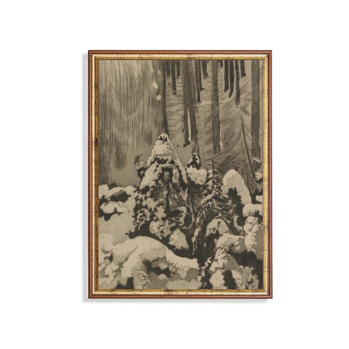 Dramatic Monochrome Snowy Pine Forest Sketch Winter Wall Art