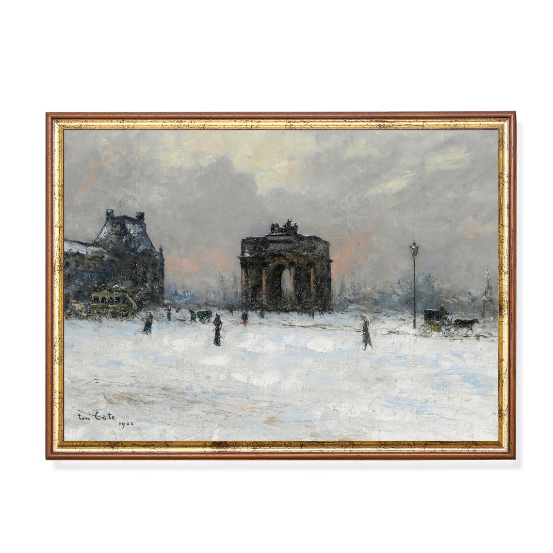 Snowy Paris Square With Grand Triumphal Arch Dated 1902 Poster