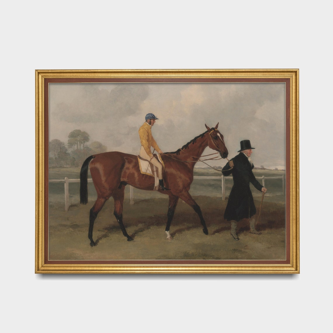 Bay Racehorse with Jockey and Gentleman Equestrian Vintage Poster - Image 3