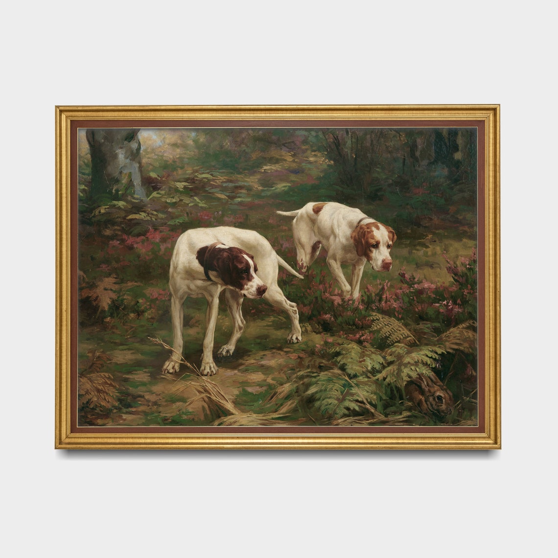 Two Pointer Dogs and a Hare in Woodland Antique Hunting Scene Poster - Image 5
