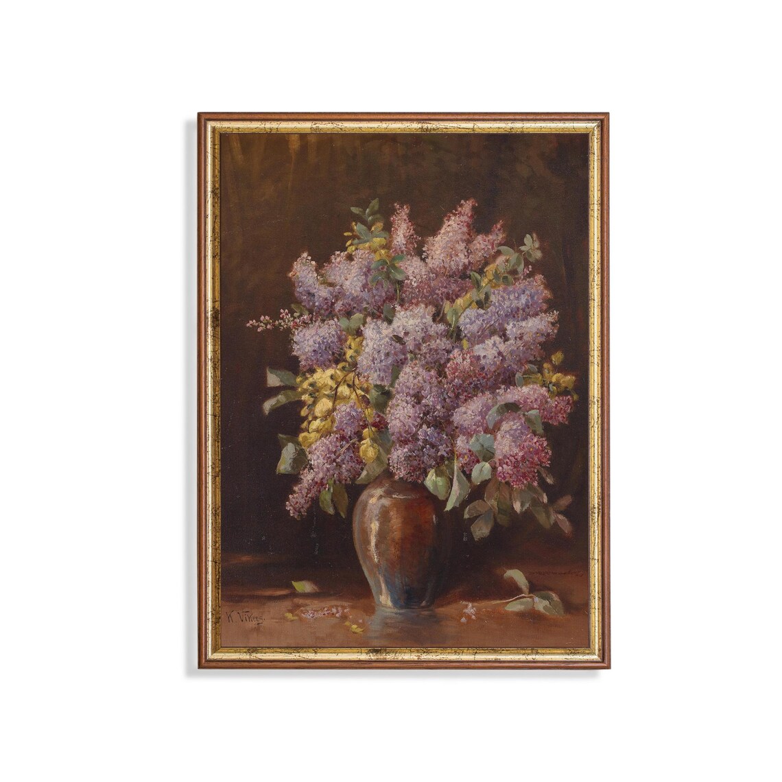 Vintage Floral Still Life With Bouquet Vase Art Print