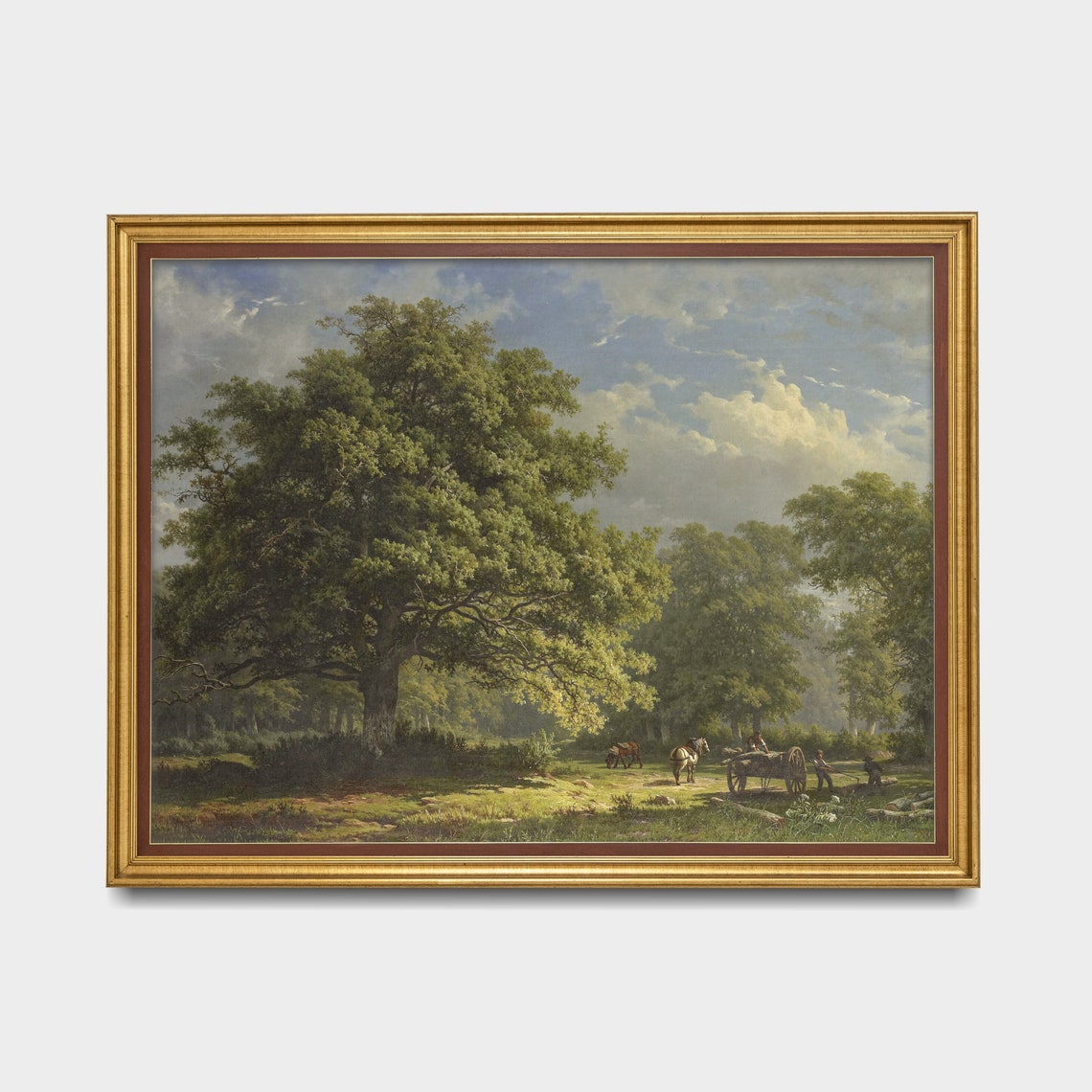 Towering Oak Trees with a Horse Cart Under Dramatic Clouds Poster - Image 5