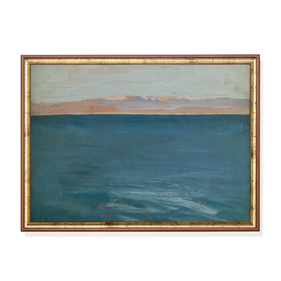 Mailed Print Vintage Seascape Painting Antique Coastal Beach Print Ocean Wall Art Moody Rustic Artwork Printed And Shipped