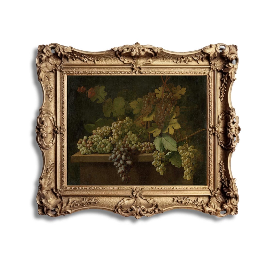 Hanging Grape Clusters on a Ledge Dark Old Master Fruit Poster - Image 4