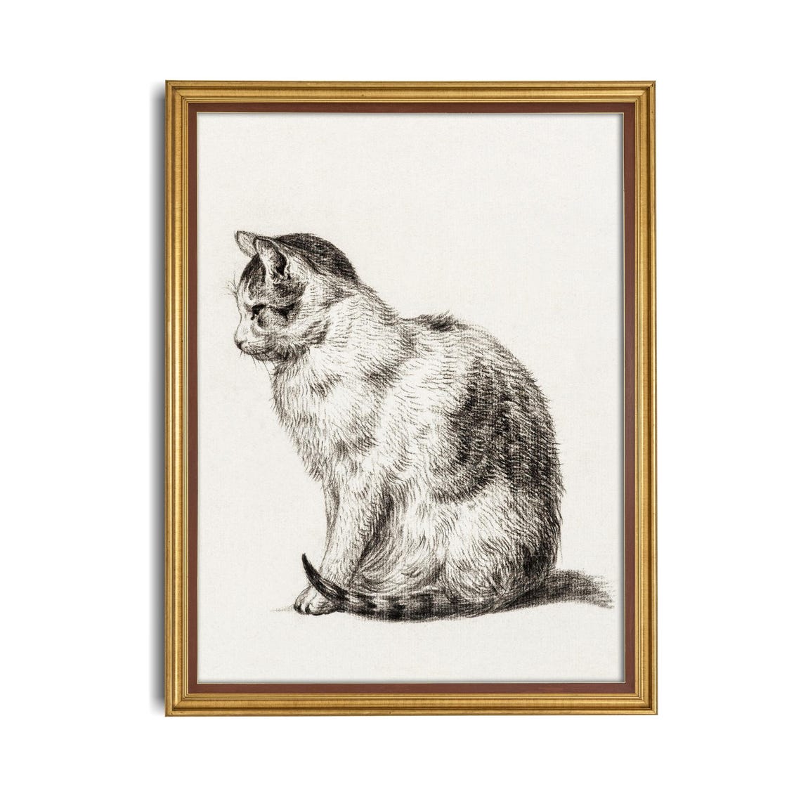 Seated Tabby Cat in Profile Vintage Graphite Pencil Study Poster - Image 4