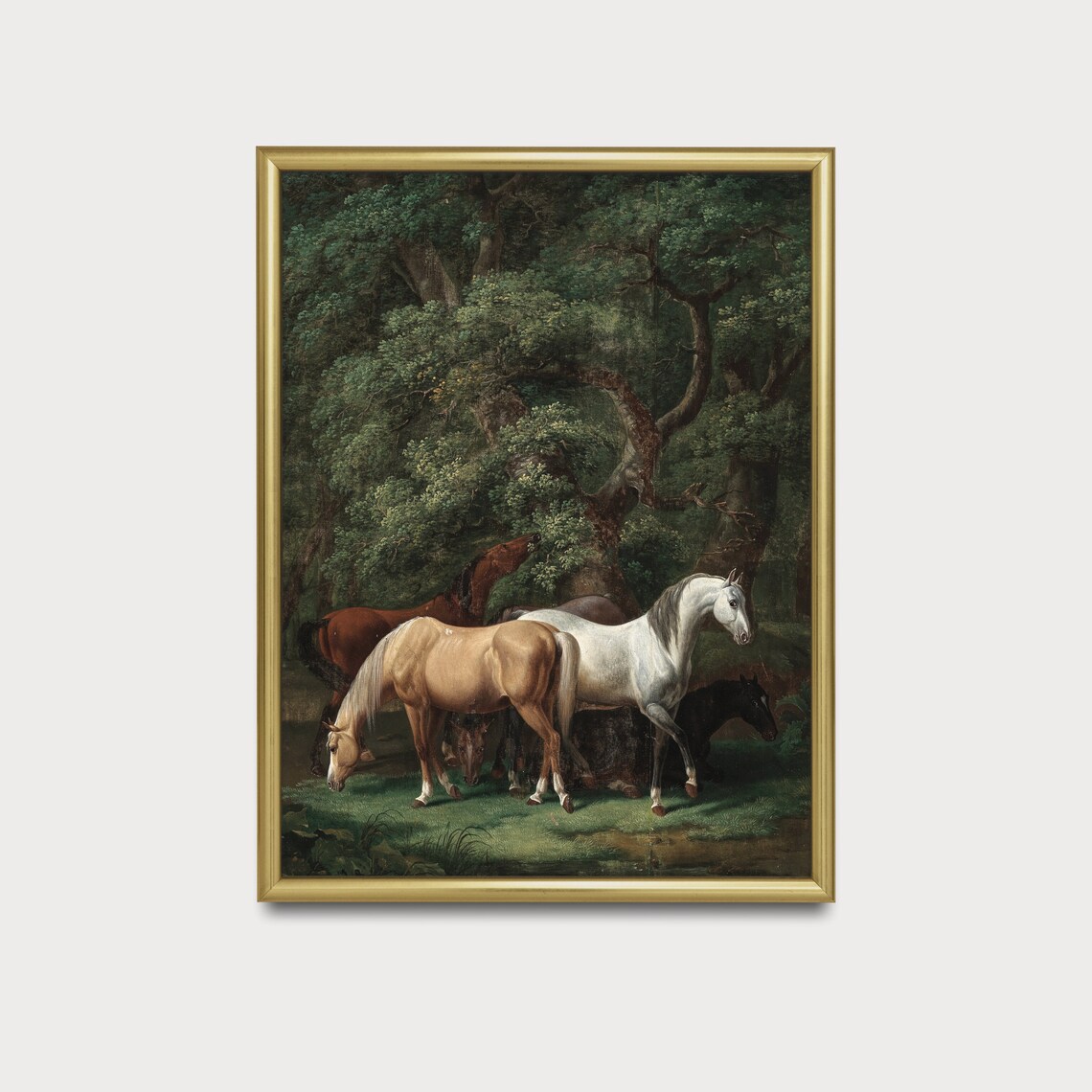 Horses Resting in a Dark Woodland Vertical Equestrian Poster - Image 5