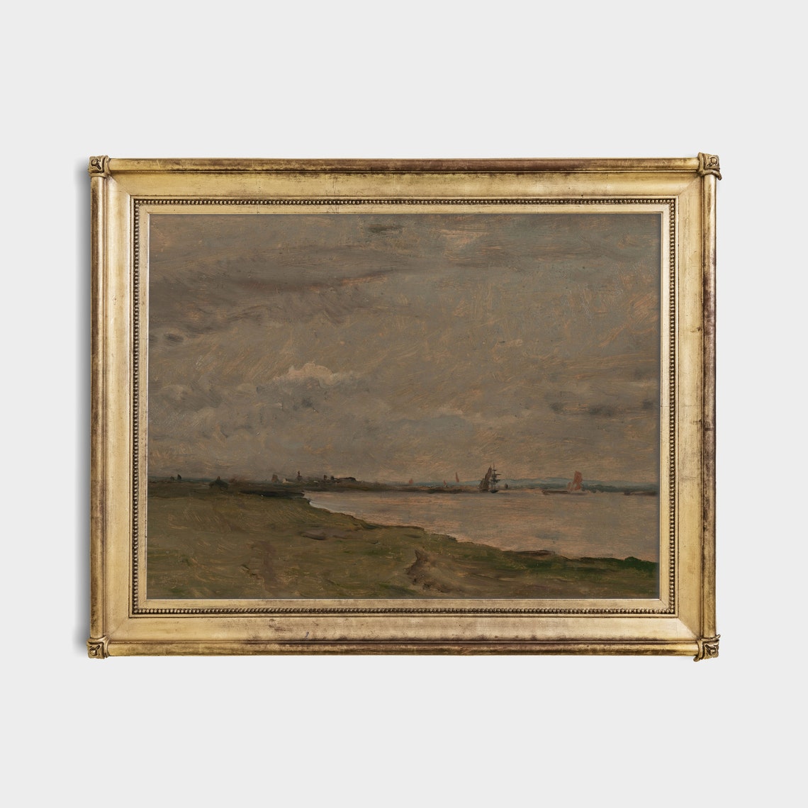 Tonal River Estuary Distant Ships Vintage Landscape Painting Poster - Image 4