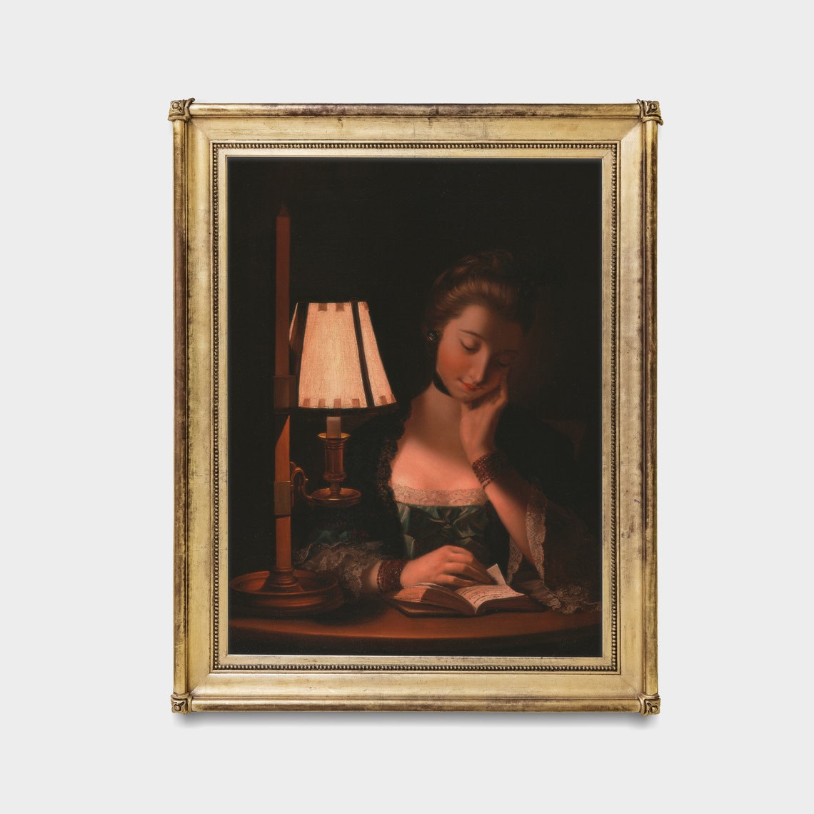 Moody Woman Reading by Candlelight Vintage Night Portrait Poster - Image 3