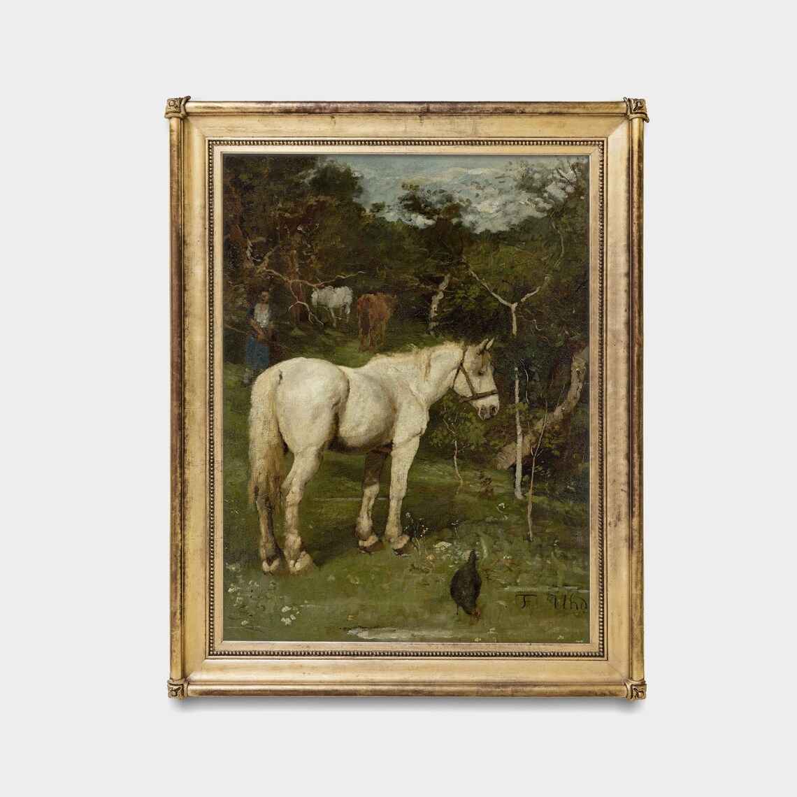 White Horse in a Woodland Clearing Pastoral Equestrian Poster - Image 4