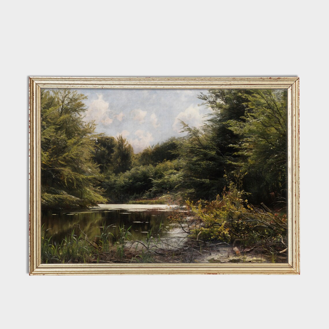 Vintage Landscape Painting, Rustic Lake House Art Print - Image 2