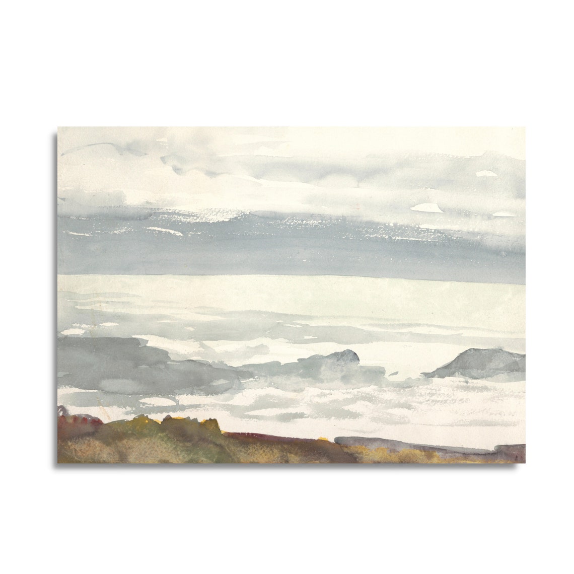 Muted Grey Watercolor Seascape Misty Coastal Waves Fine Art Poster - Image 3