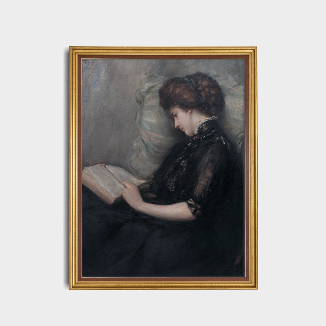 Vintage Portrait of a Woman Reading a Book by the Window Poster - Image 2