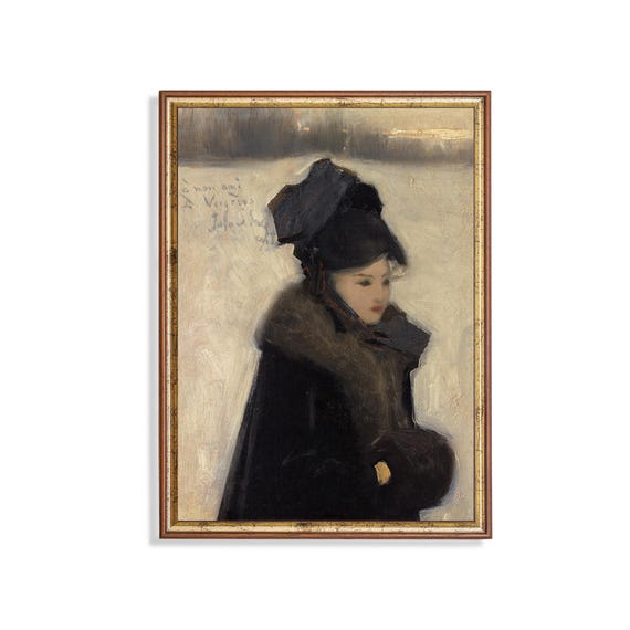 Mailed Print Vintage Portrait Painting Antique Woman Portrait Moody Rustic Print Printed And Shipped Woman With Furs Classic Art