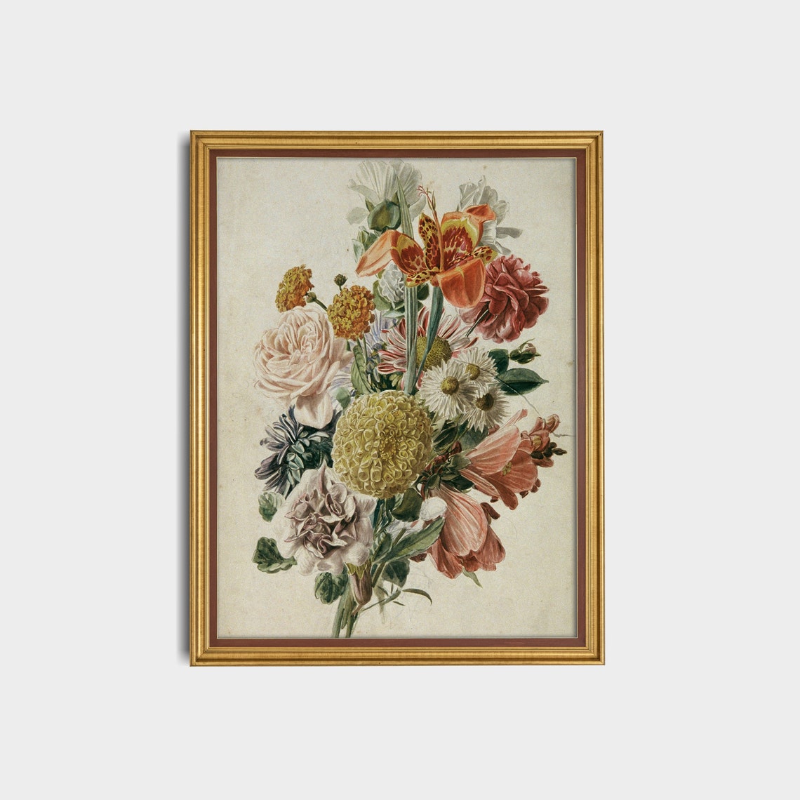 Vintage Botanical Flower Bouquet Marigold Rose and Lily Poster - Image 2
