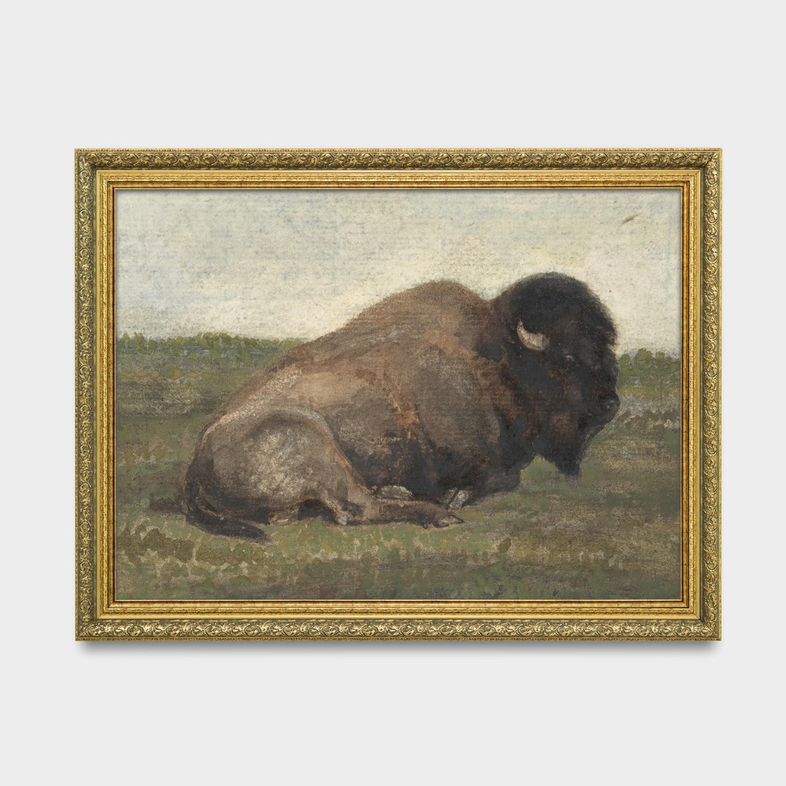 Resting American Bison on Open Prairie Vintage Wildlife Art Poster - Image 3