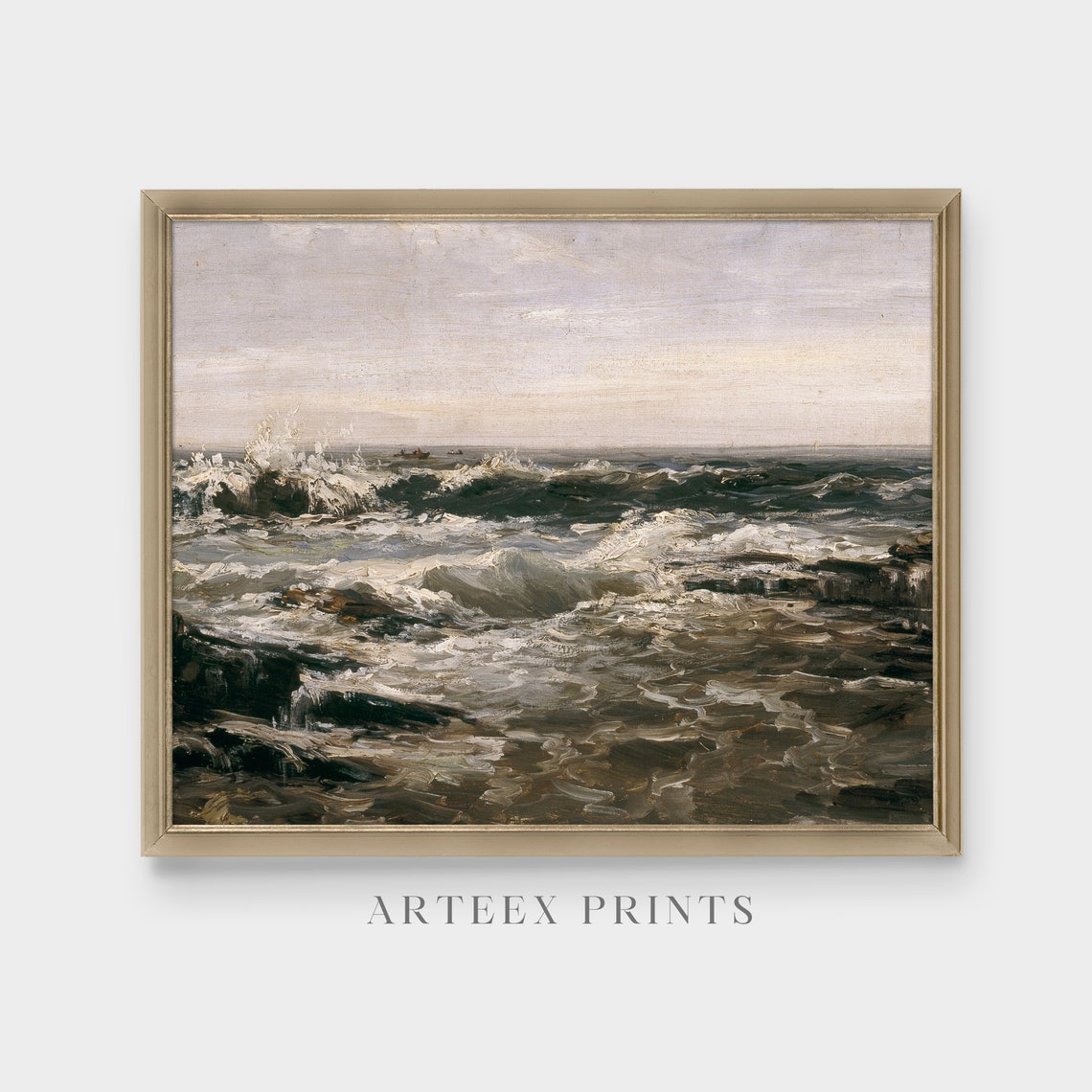Foaming Ocean Surf on Dark Rocks Vintage Marine Oil Painting Poster - Image 5