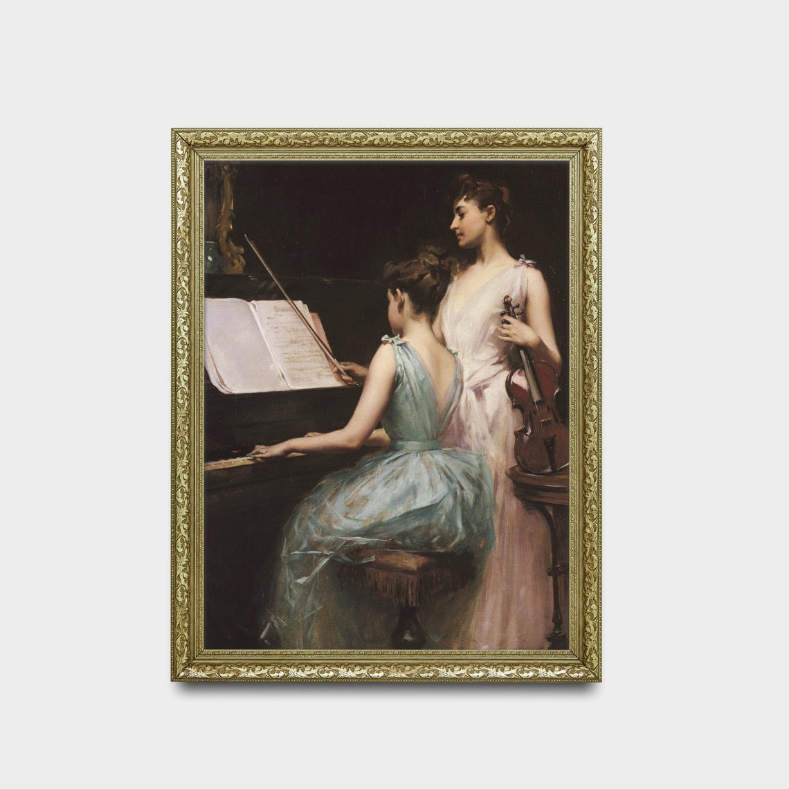 Vintage Portrait Painting Antique Woman Moody Painting Woman Playing Piano Wall Art Fine Art Print - Image 2
