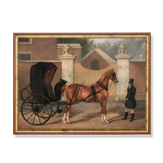 Vintage Horse Painting Antique Horse Carriage Print Moody Wall Art Oil Painting Print 18th Century Art