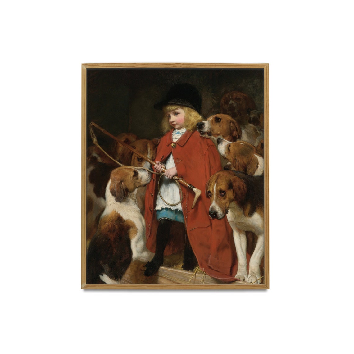 Boy in Red Hunting Coat with Pack of Foxhounds Classic Painting Poster - Image 2