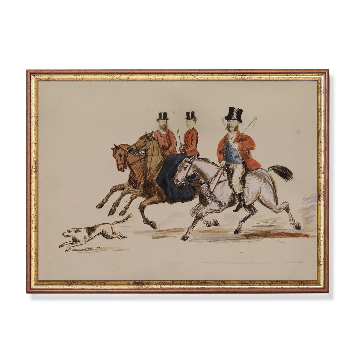Vintage Fox Hunt Riders with Hounds Equestrian Sketch Poster