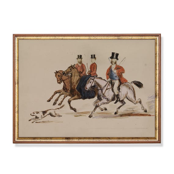 Printed And Shipped Vintage Horse Artwork Antique Equestrian Print Horse And Dog Moody Rustic Farmhouse Decor Physical Prints