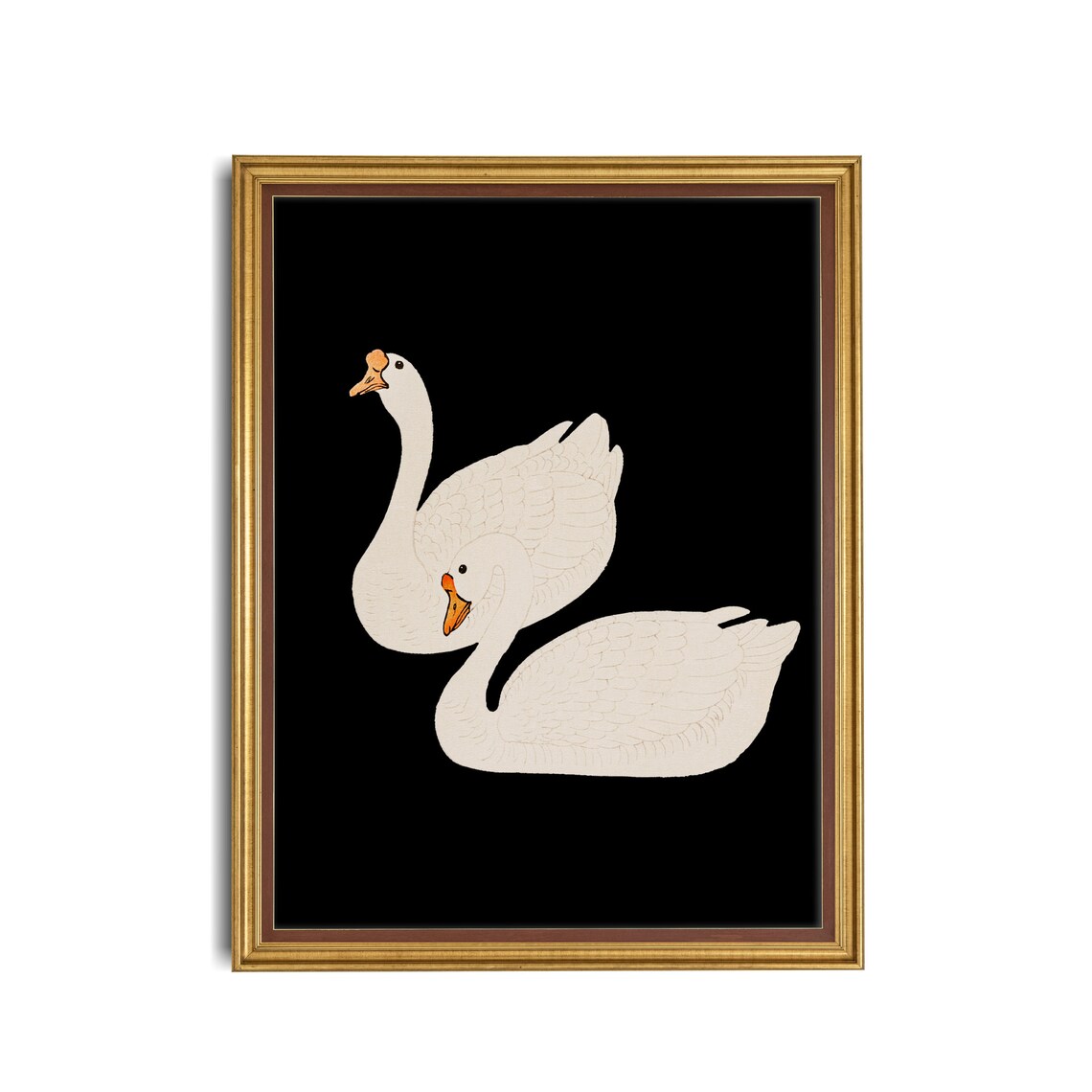 White Swan Antique Water Bird Art Print, Dark Academia Rustic - Image 3