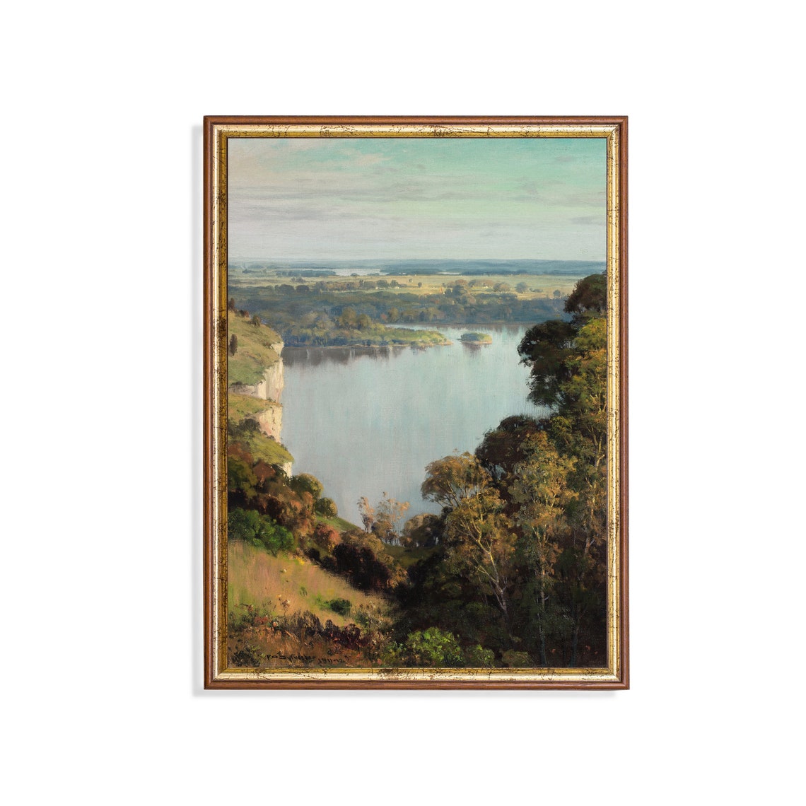 Wide River Valley View From a Rocky Bluff Vintage Landscape Poster