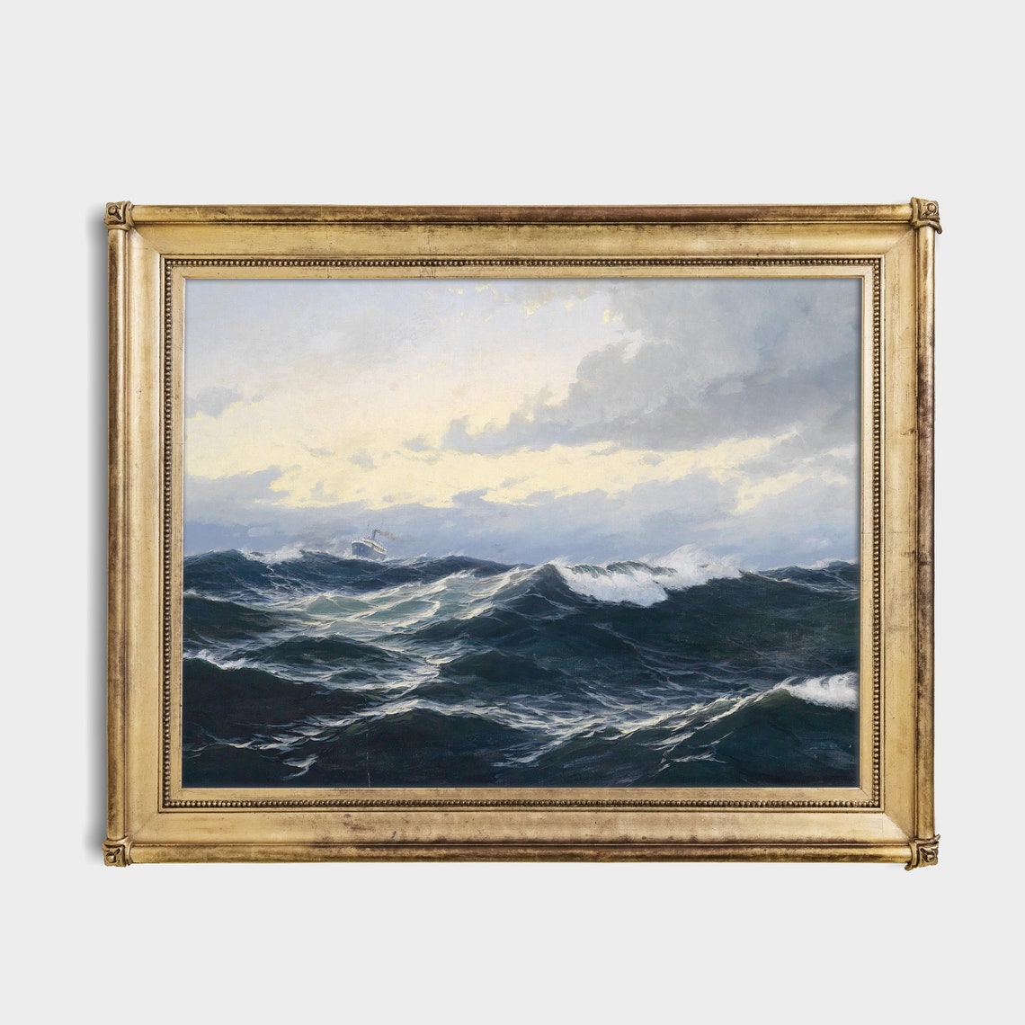 Moonlit Ocean Waves with a Distant Steamer on the Horizon Poster - Image 4