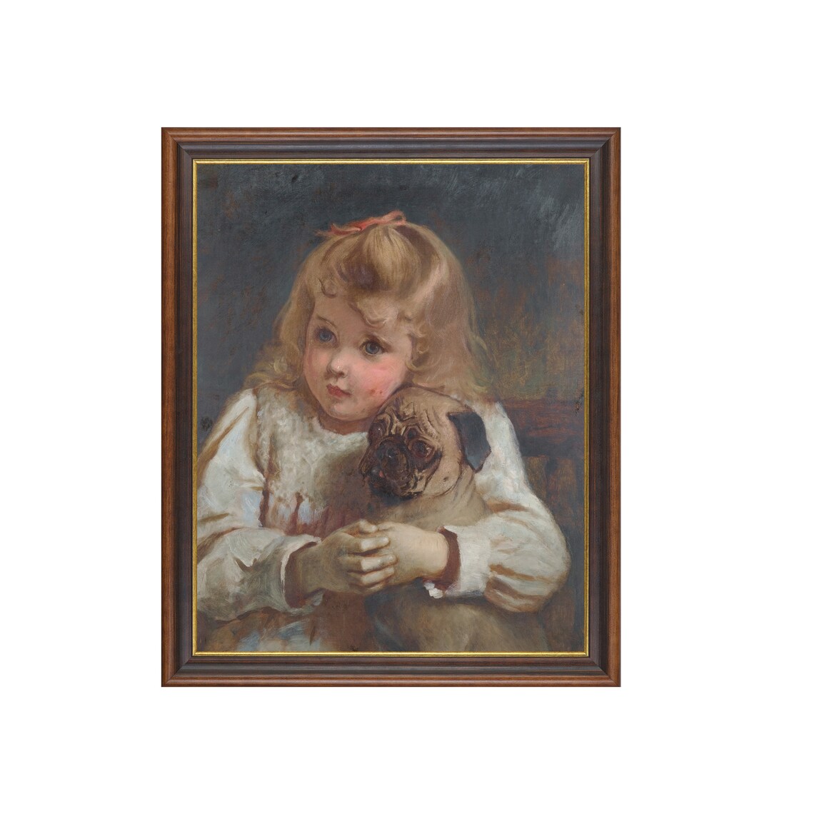 Mailed Print Vintage Dog And Young Girl Painting Antique Print Young Girl With Dog Printed And Shipped Classic Figurative Art