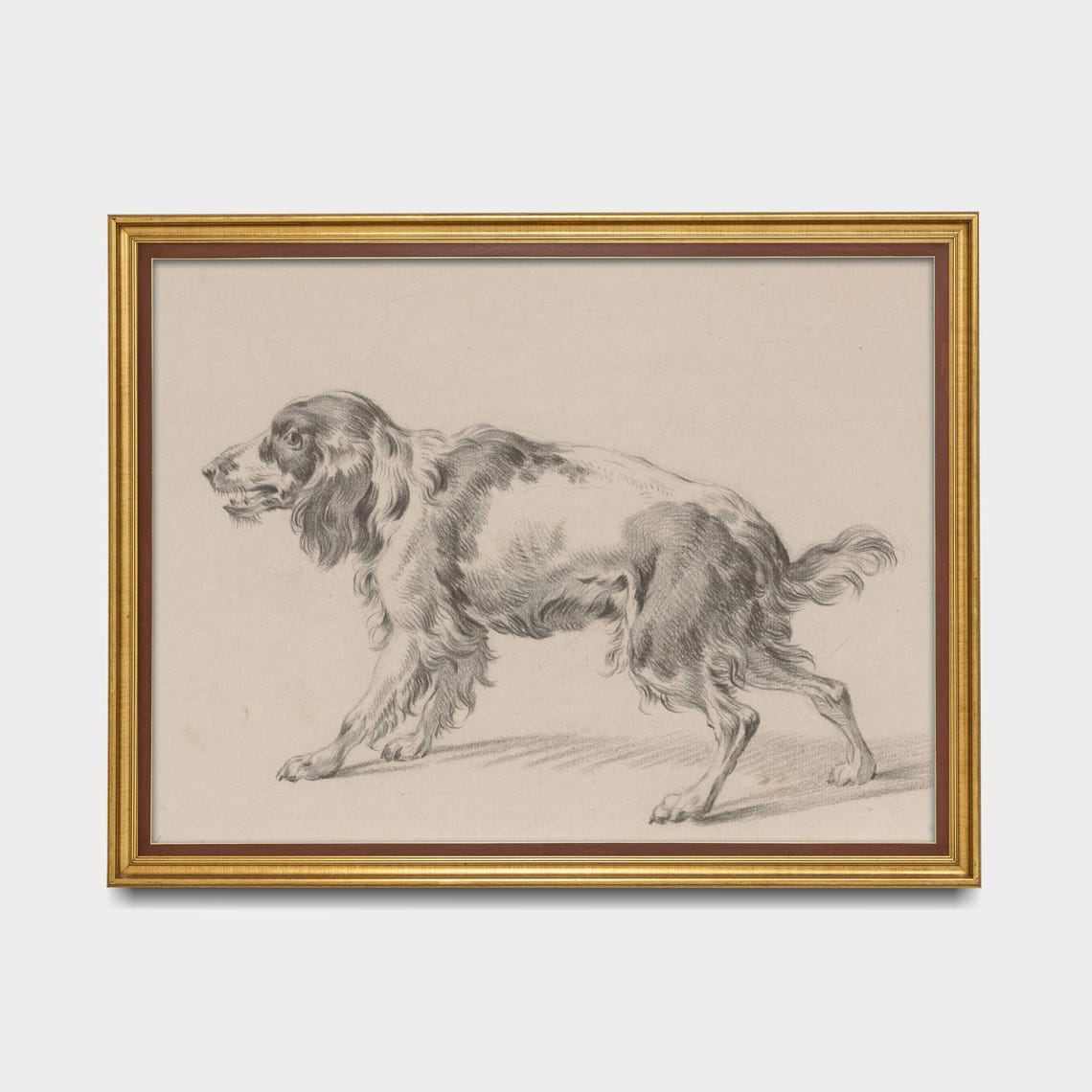 Walking Spaniel Dog in Profile Vintage Graphite Sketch Poster - Image 5