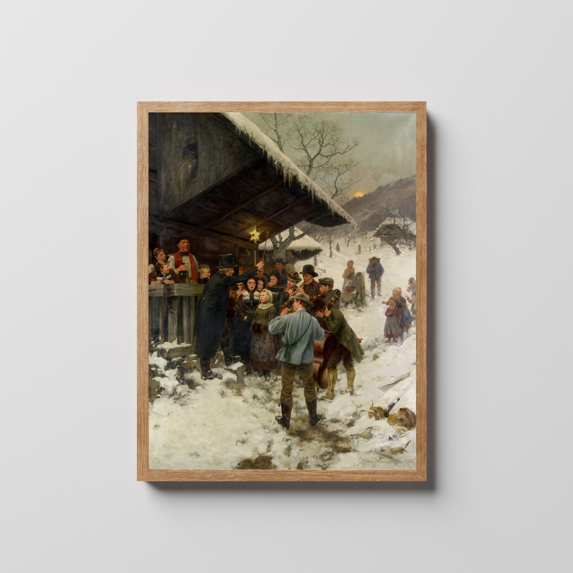 Christmas Carolers Gathered Outside a Snowy Village Inn Poster - Image 3