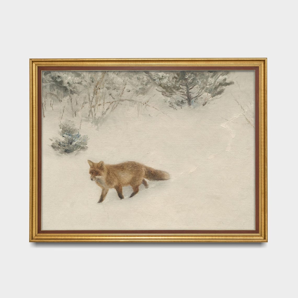 Vintage Red Fox Walking In Snowy Landscape Painting Wall Poster - Image 5