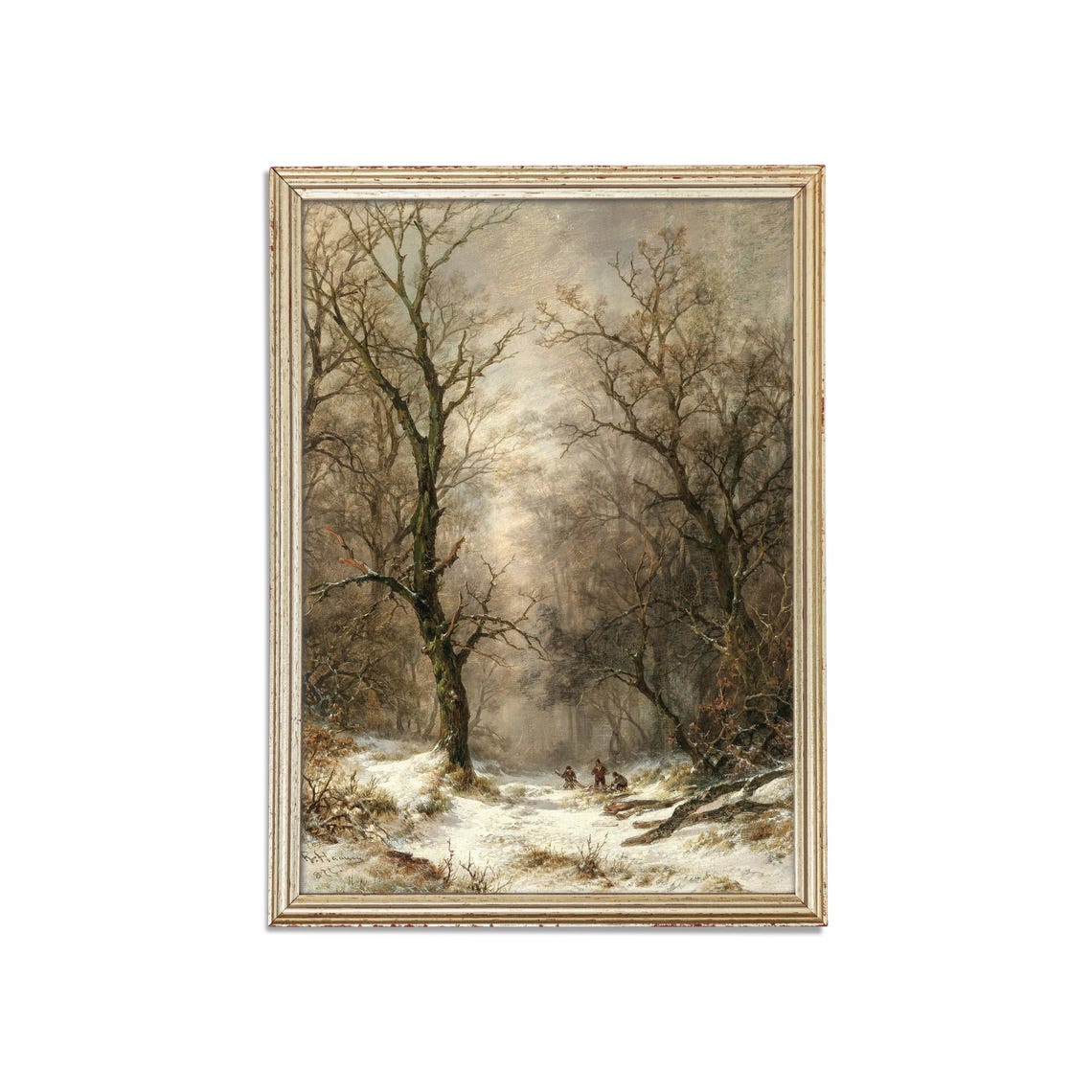 Bare Trees Winter Woodland Path Antique Snow Scene Art Poster - Image 3