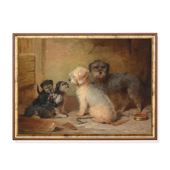 Mailed Print Vintage Dogs Painting Antique Animal Print Moody Rustic Artwork Dog Lover Gift Printed And Shipped