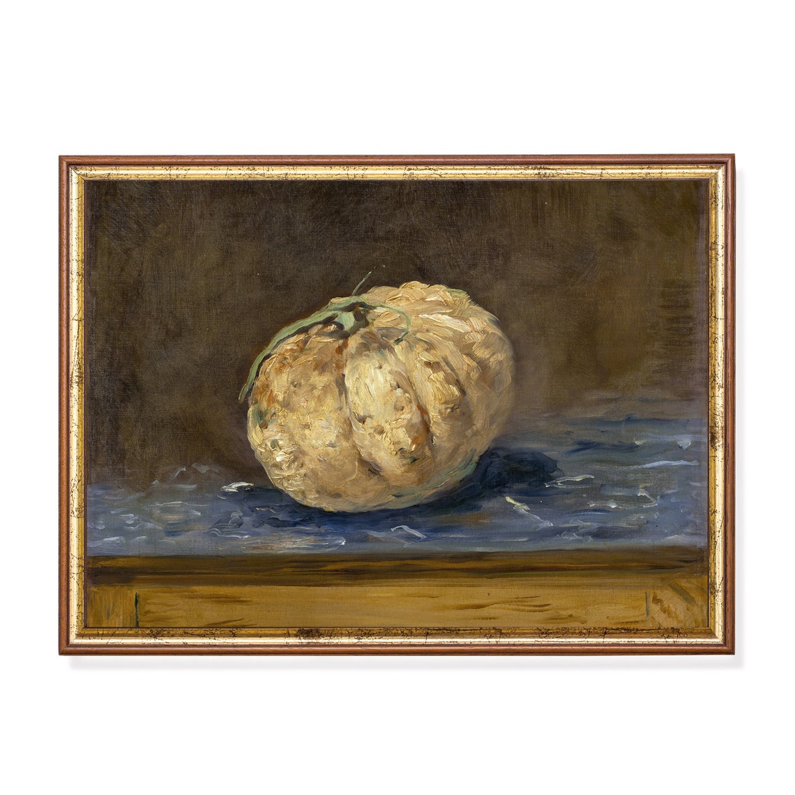 Single Melon Still Life Vintage Fruit Painting Rustic Kitchen Poster