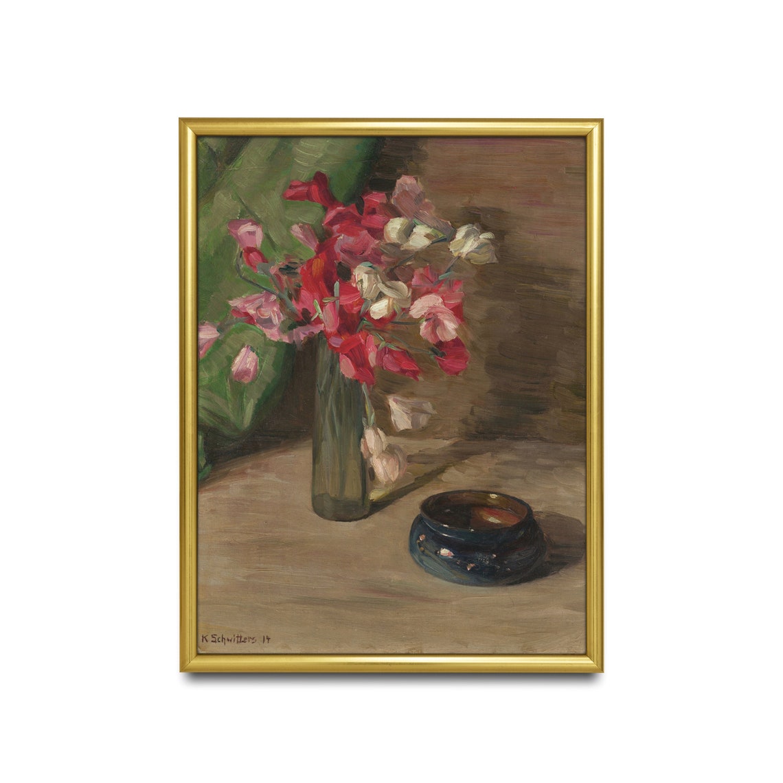 Red and White Blossoms in a Glass Vase Vintage Floral Poster - Image 4