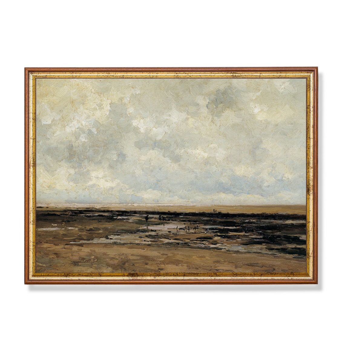 Low Tide Mudflats Under a Vast Cloudy Sky Vintage Seascape Oil Print