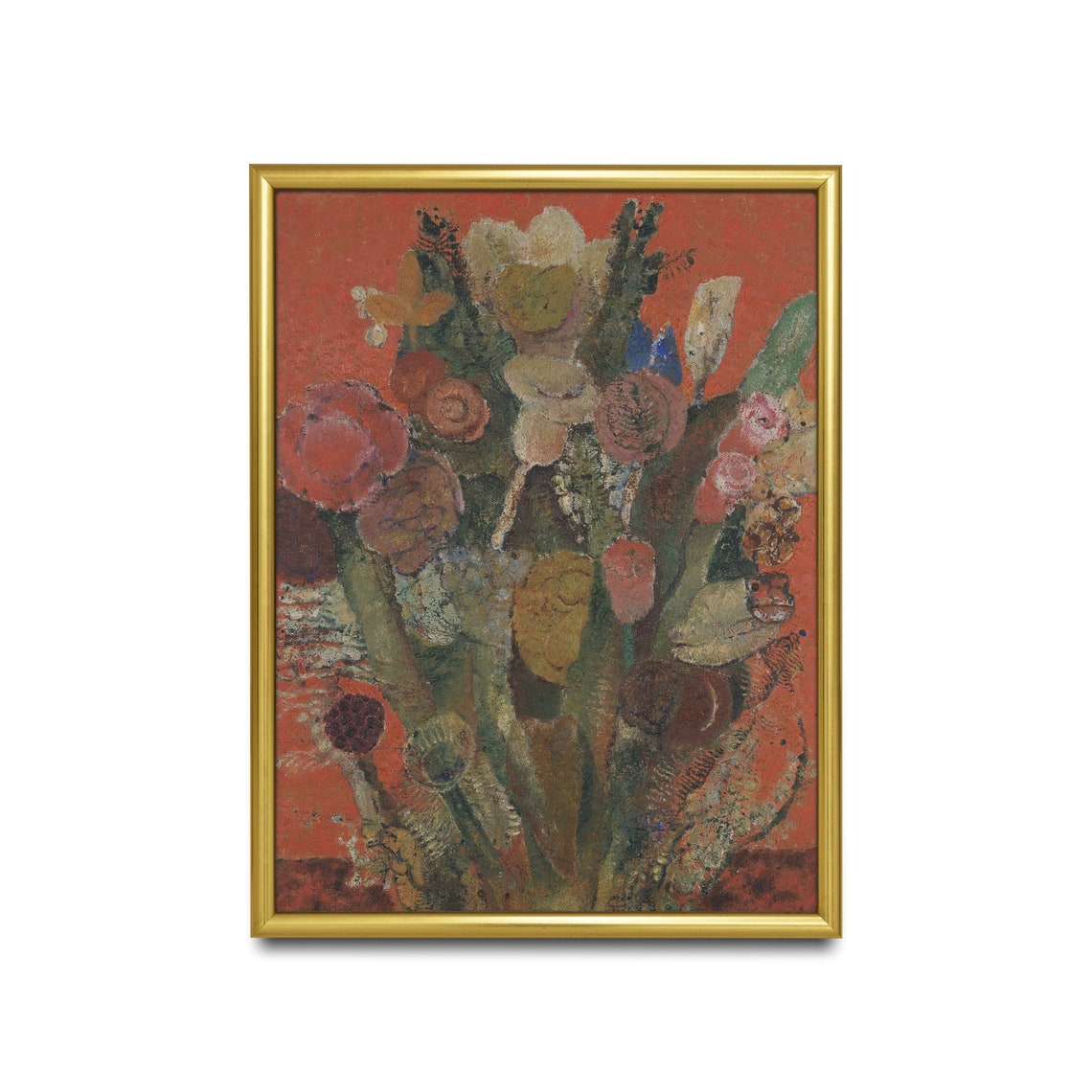 Expressionist Flower Bouquet on a Bold Red Ground Still Life Poster - Image 4