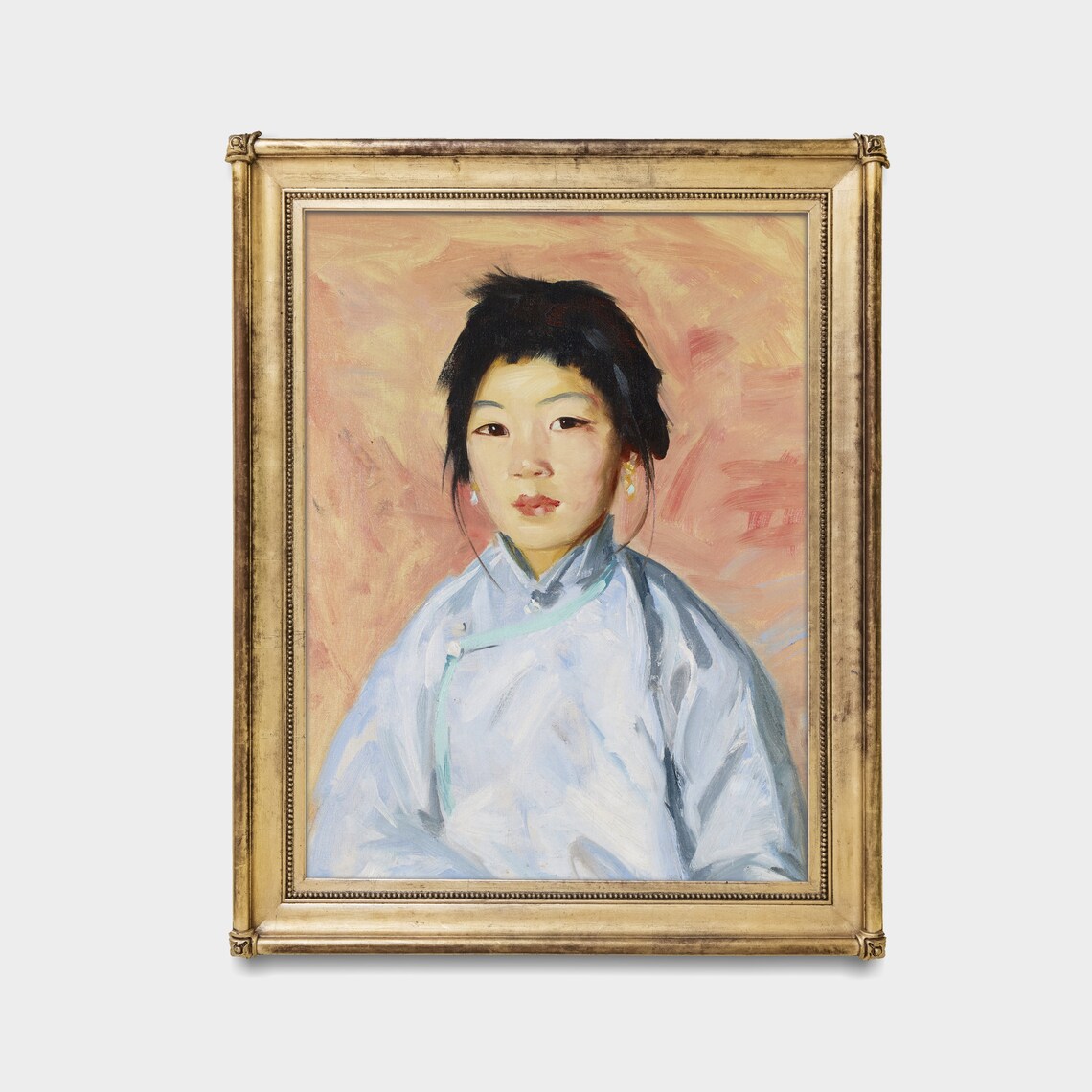 Young Woman in Traditional Blue Robe Vintage Asian Portrait Poster - Image 3