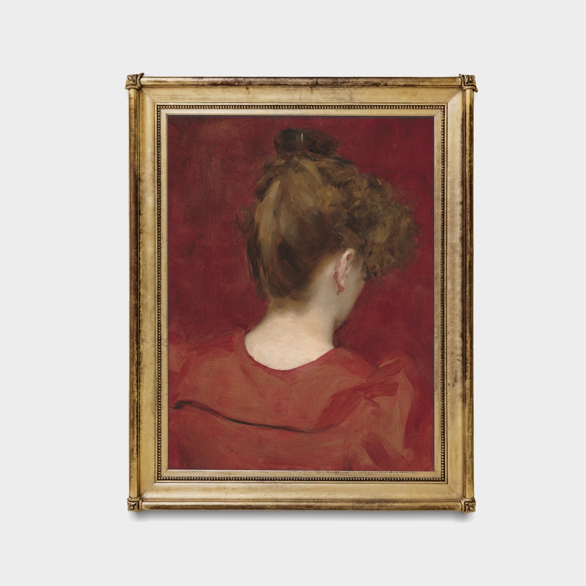 Woman in Red from Behind Oil Portrait Antique Painting Poster - Image 4