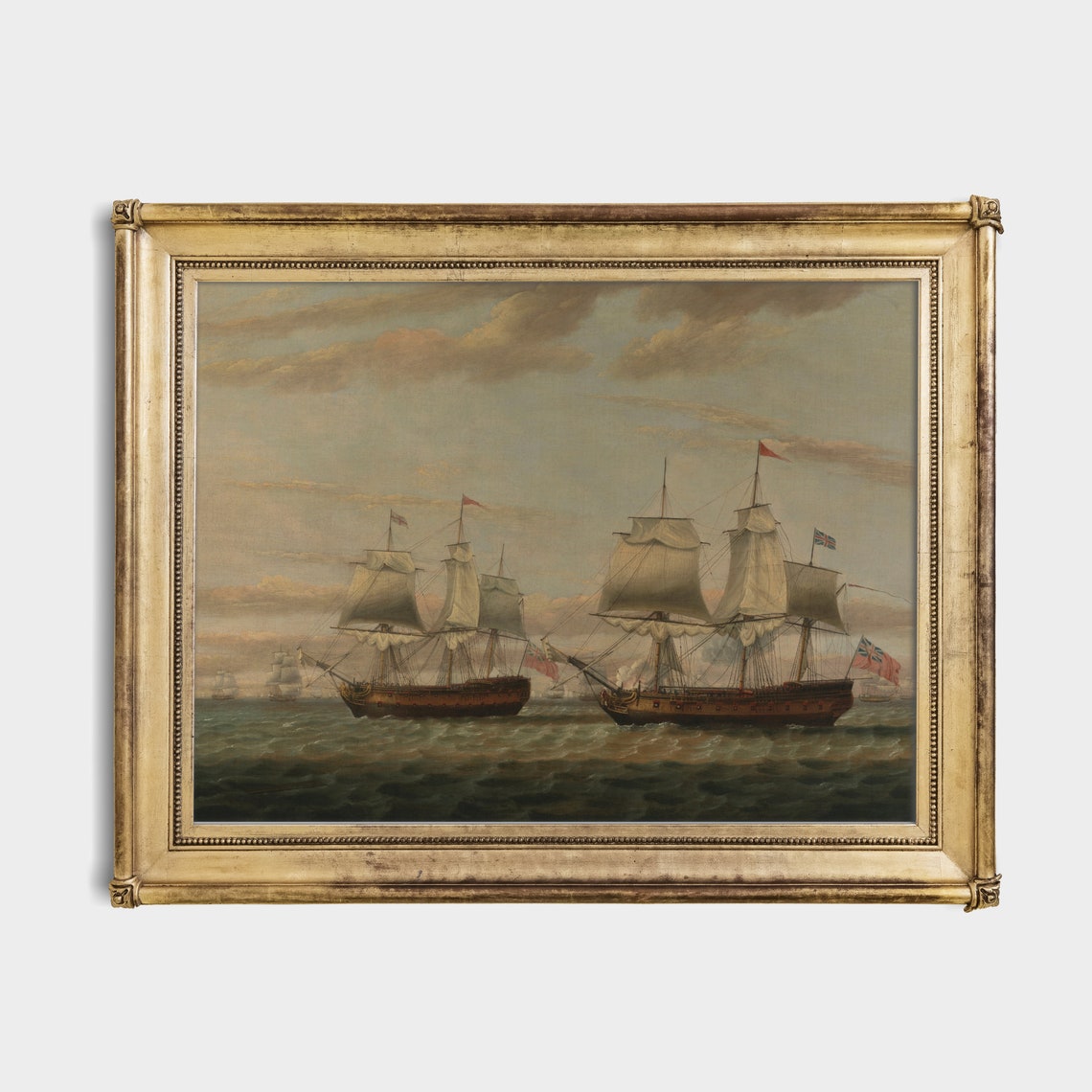 British Sailing Warships Under Full Sail Vintage Maritime Poster - Image 2