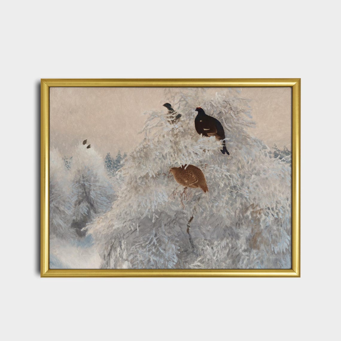 Black Grouse Perched on Frosty Treetops Vintage Winter Bird Poster - Image 2