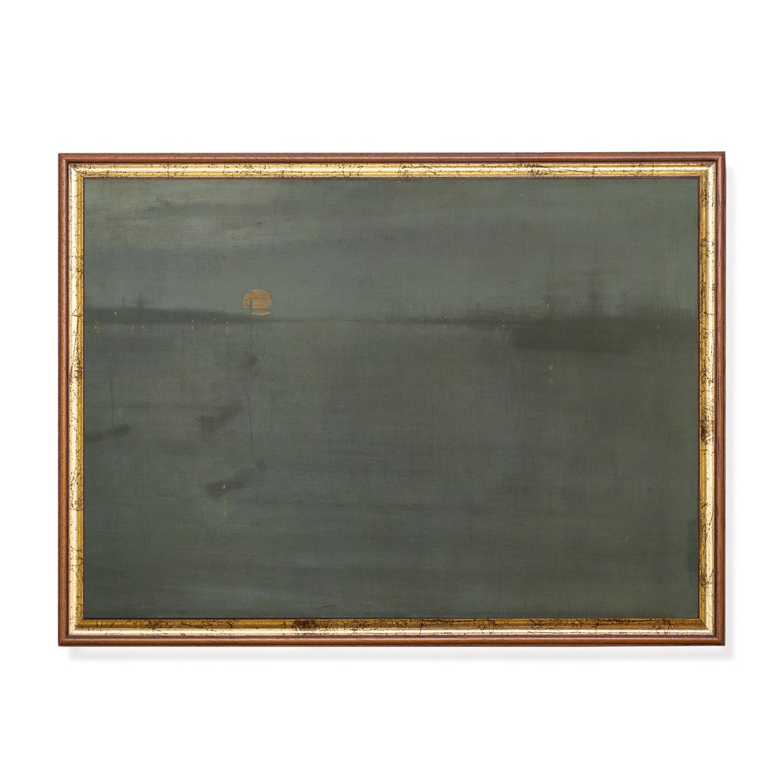 Moody Seascape Painting Dark Nautical Decor Rustic Sunset Harbour Print Wall Art Coastal Vintage Decor