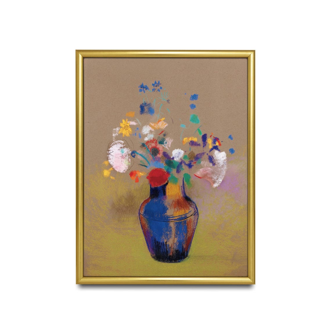 Wildflowers In A Blue Vase Pastel Floral Still Life Art Poster - Image 2