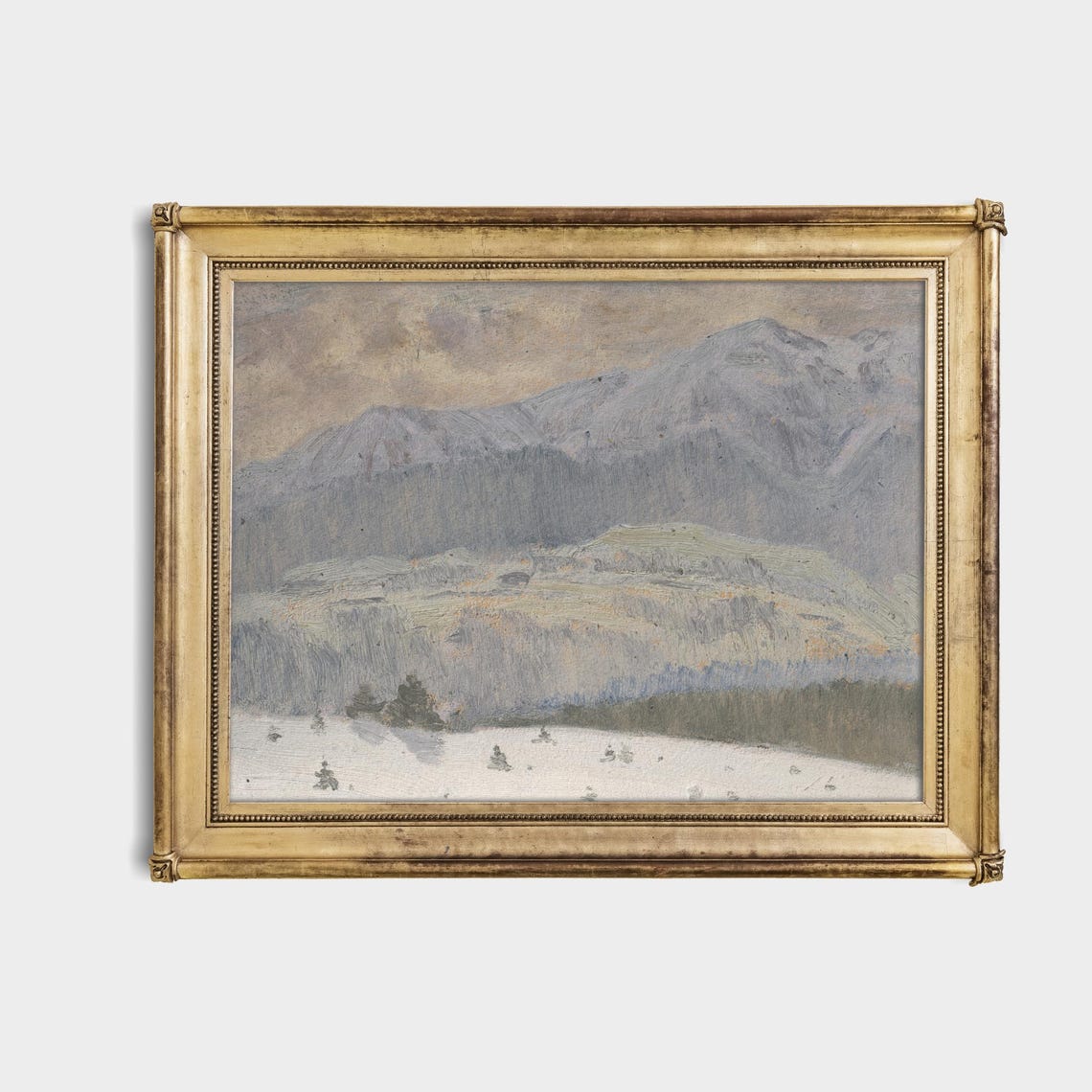 Snow-Covered Mountain Range Muted Winter Landscape Art Poster - Image 4