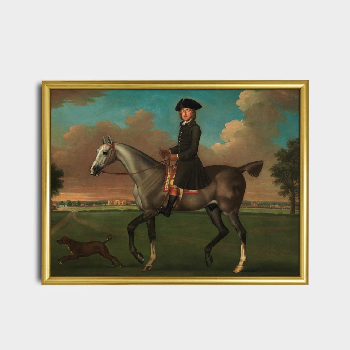 Printed And Shipped Horse With Dog Painting Moody Rustic Art Animal Print Antique Horse Physical Prints Portrait Of Horseman - Image 2