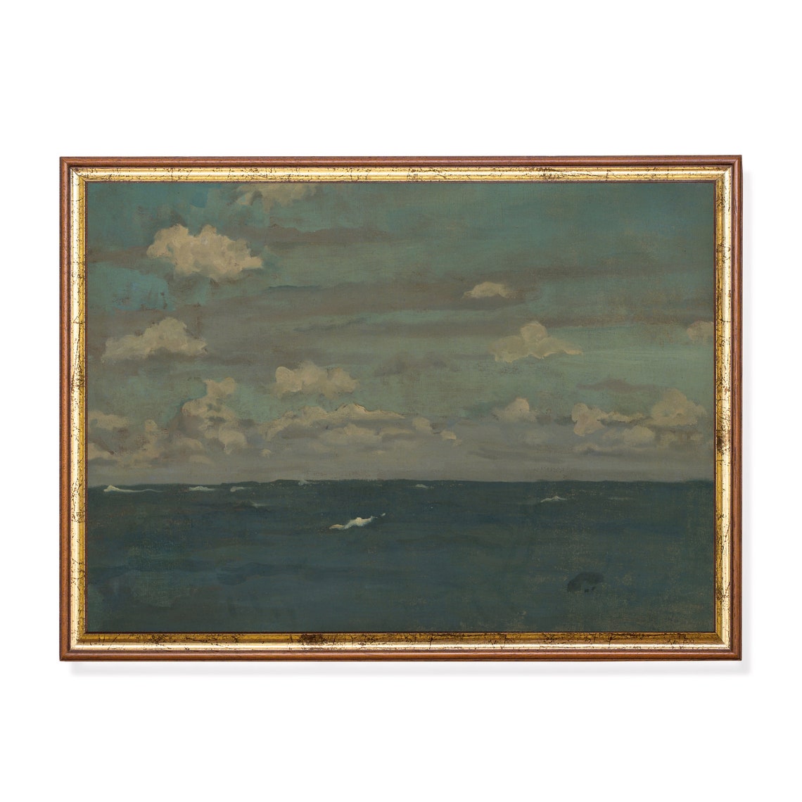 Dark Teal Open Ocean Under Scattered Clouds Moody Marine Poster