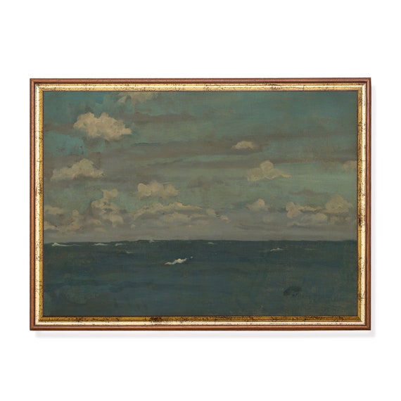 Mailed Print Vintage Seascape Painting Antique Coastal Beach Print Ocean Wall Art Moody Rustic Artwork Printed And Shipped