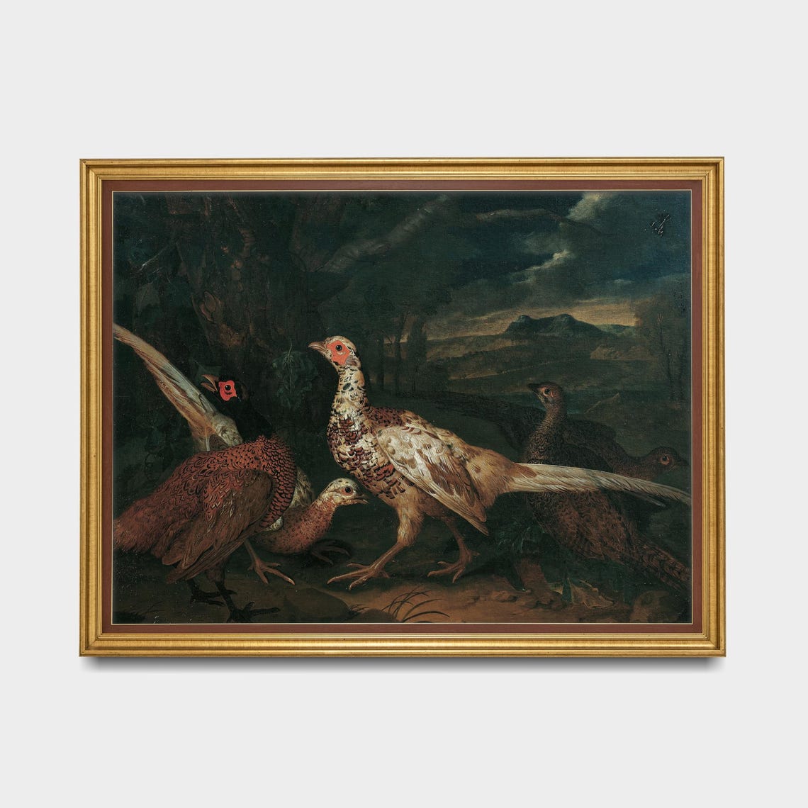 Pheasants in Moonlit Landscape Vintage Game Bird Painting Poster - Image 5