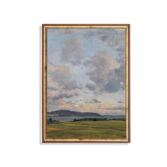 Printed And Shipped Vintage Nature Print Antique Rustic Sky Painting Country Decor Vintage Farmhouse Print Mailed Art Clouds Art